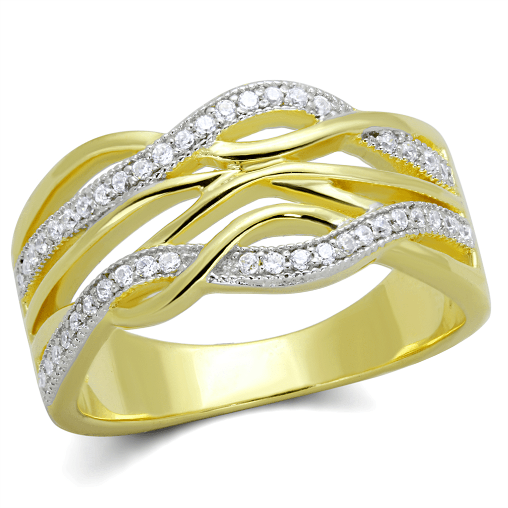 TS253 - Gold+Rhodium 925 Sterling Silver Ring with AAA Grade CZ  in Clear