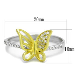 TS312 - Reverse Two-Tone 925 Sterling Silver Ring with AAA Grade CZ  in Clear