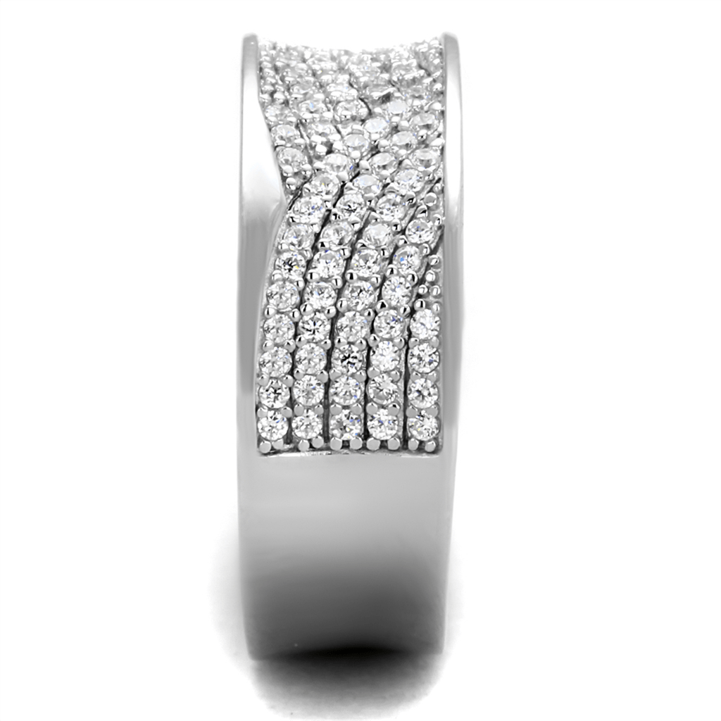 TS376 - Rhodium 925 Sterling Silver Ring with AAA Grade CZ  in Clear