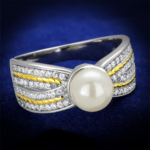 TS377 - Reverse Two-Tone 925 Sterling Silver Ring with Synthetic Pearl in White