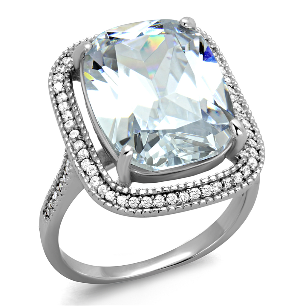 TS391 - Rhodium 925 Sterling Silver Ring with AAA Grade CZ  in Clear