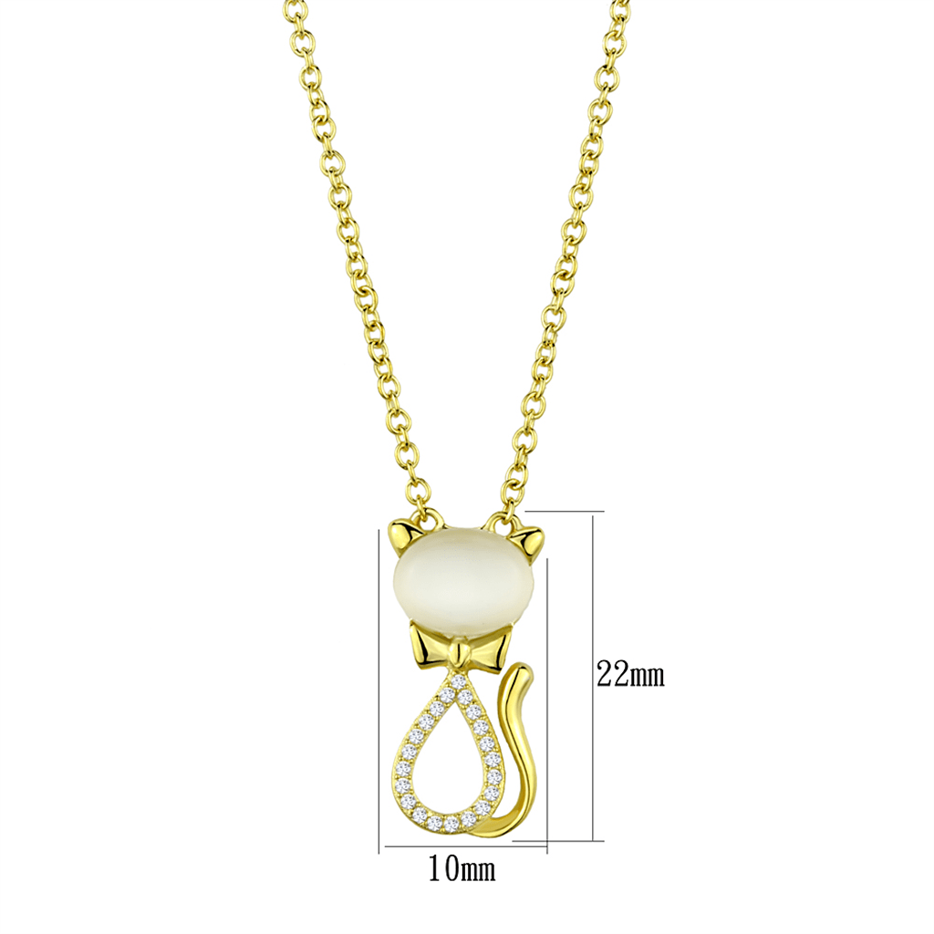 TS409 - Gold 925 Sterling Silver Chain Pendant with Synthetic Cat Eye in White