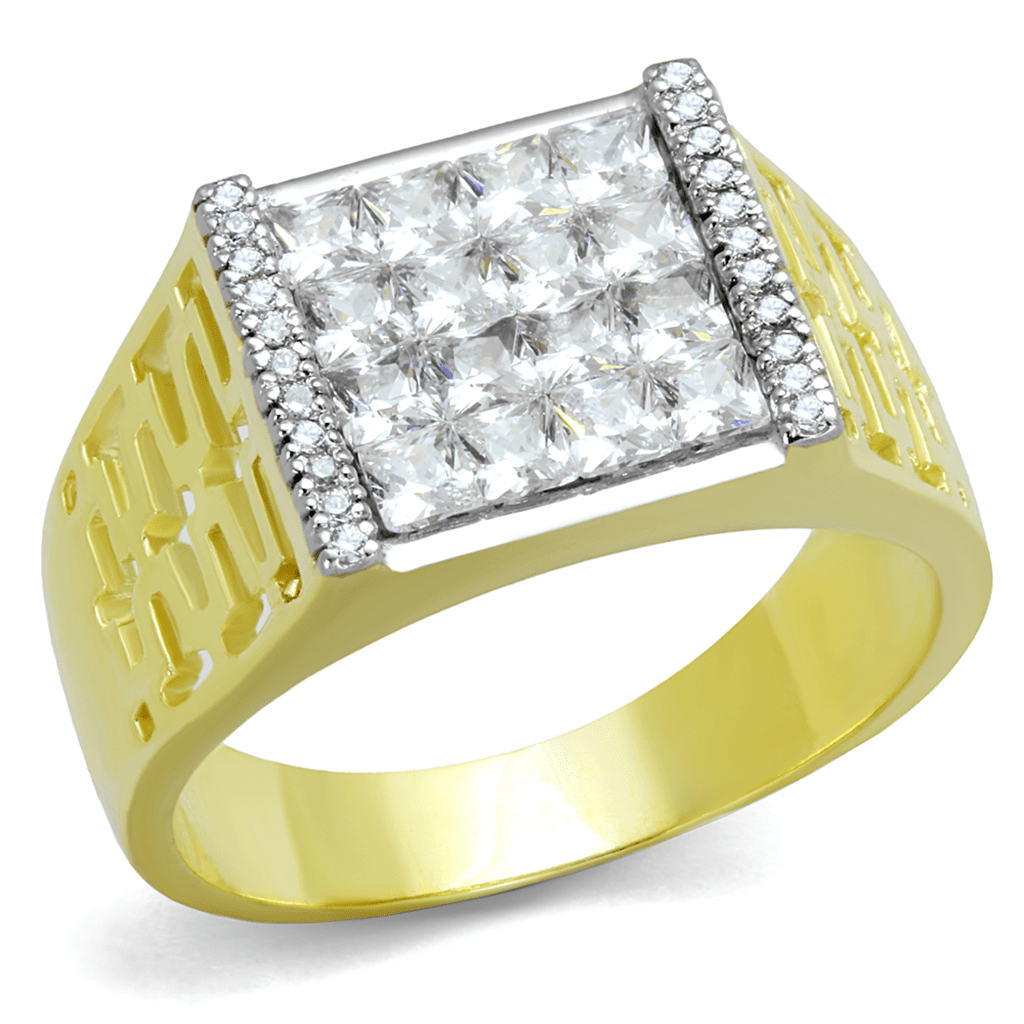 TS412 - Gold+Rhodium 925 Sterling Silver Ring with AAA Grade CZ  in Clear