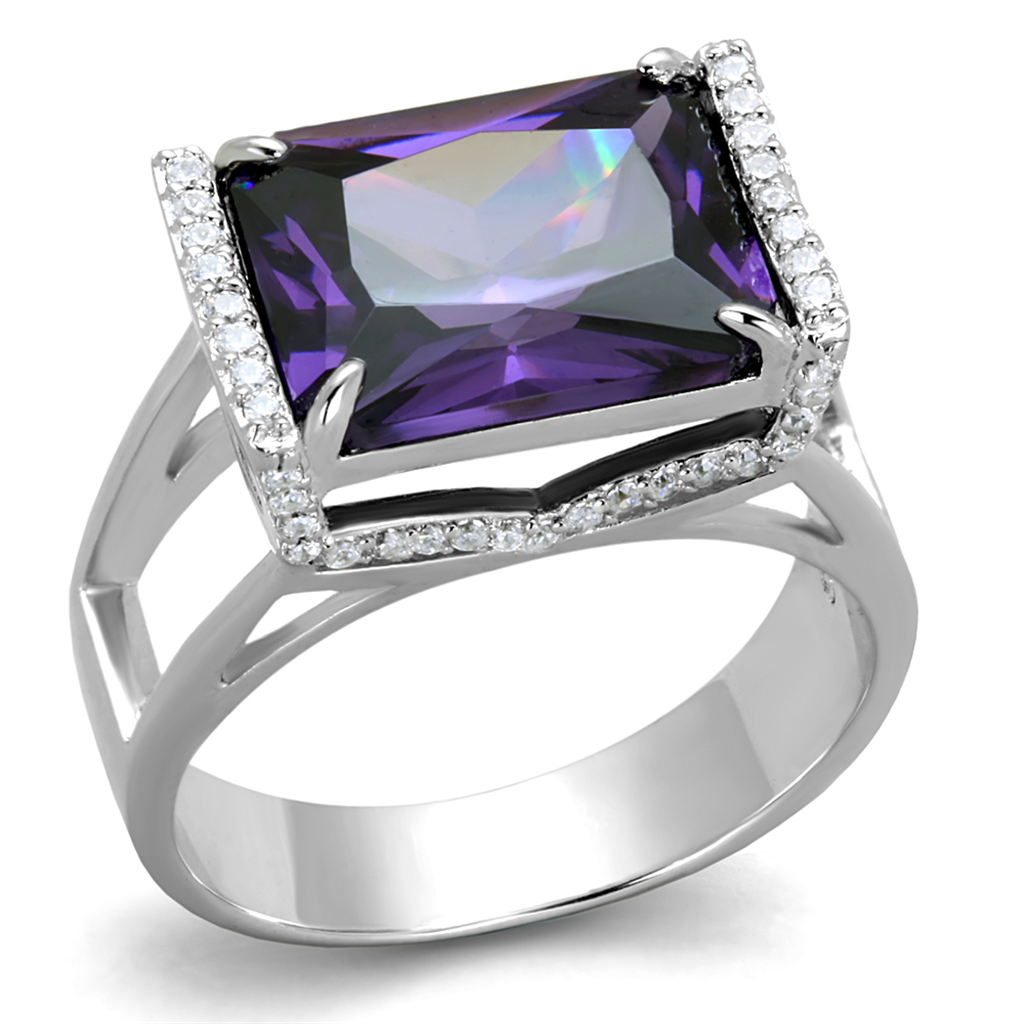 TS417 - Rhodium 925 Sterling Silver Ring with AAA Grade CZ  in Amethyst