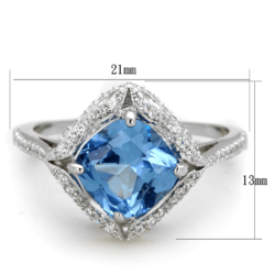 TS419 - Rhodium 925 Sterling Silver Ring with Synthetic Spinel in Sea Blue