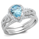 TS453 - Rhodium 925 Sterling Silver Ring with AAA Grade CZ  in Sea Blue