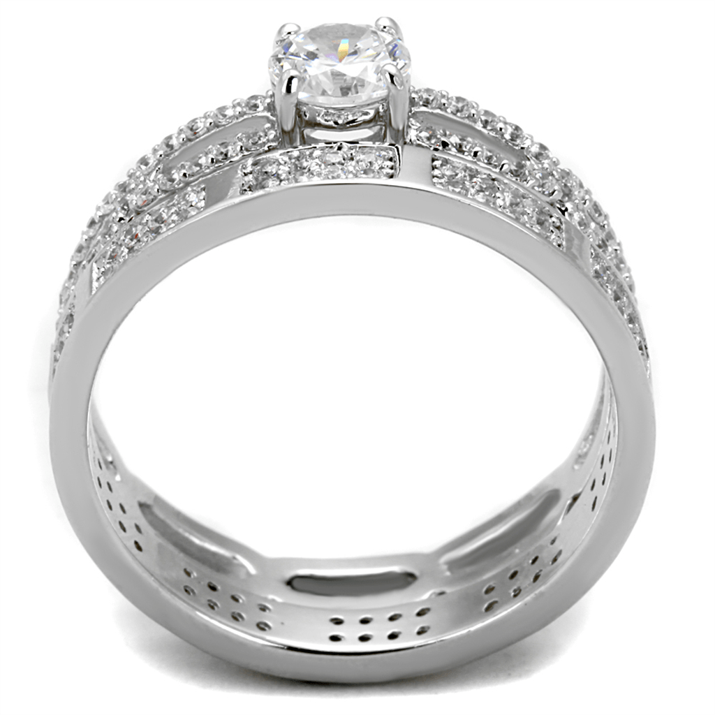 TS499 - Rhodium 925 Sterling Silver Ring with AAA Grade CZ  in Clear