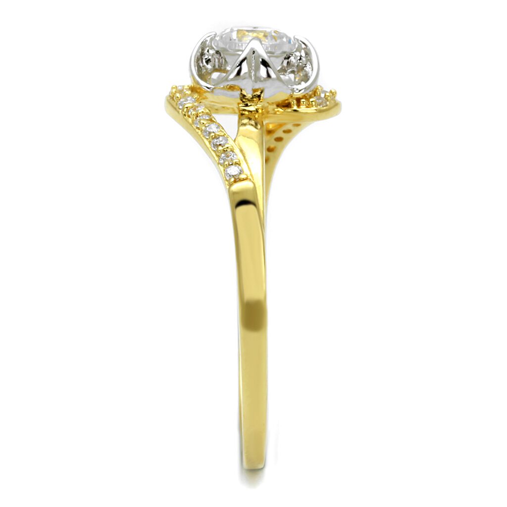 TS542 - Gold+Rhodium 925 Sterling Silver Ring with AAA Grade CZ  in Clear