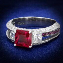 TS545 - Rhodium + Ruthenium 925 Sterling Silver Ring with AAA Grade CZ  in Ruby