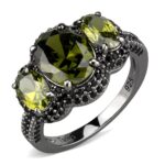 TS547 - Ruthenium 925 Sterling Silver Ring with AAA Grade CZ  in Olivine color