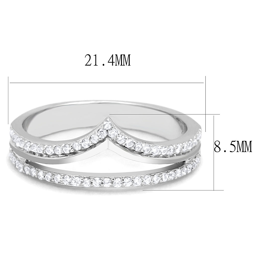 TS582 - Rhodium 925 Sterling Silver Ring with AAA Grade CZ  in Clear