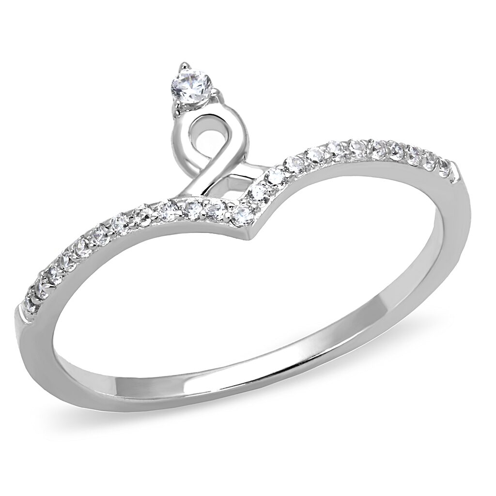 TS583 - Rhodium 925 Sterling Silver Ring with AAA Grade CZ  in Clear