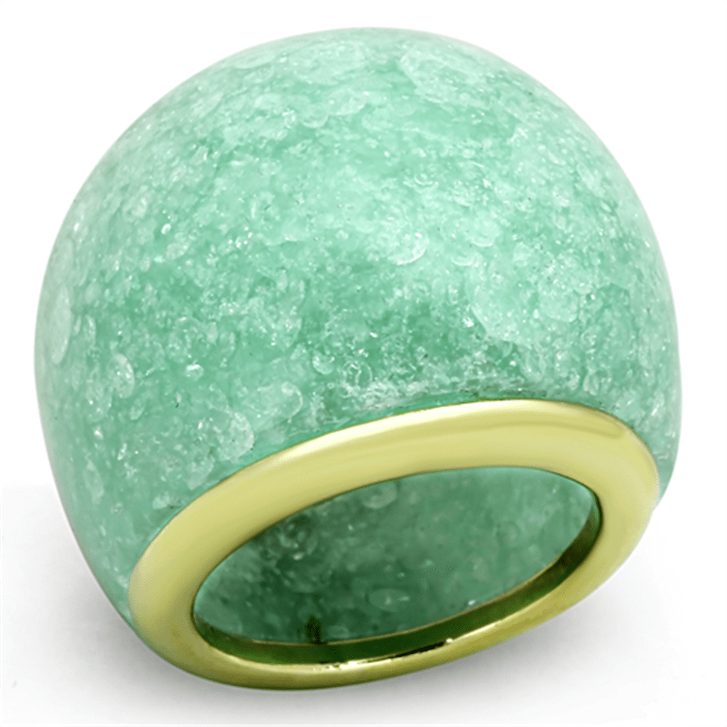 VL110 - IP Gold(Ion Plating) Stainless Steel Ring with Synthetic Synthetic Stone in Emerald