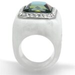 VL111 - High polished (no plating) Stainless Steel Ring with Synthetic Synthetic Stone in Aquamarine AB