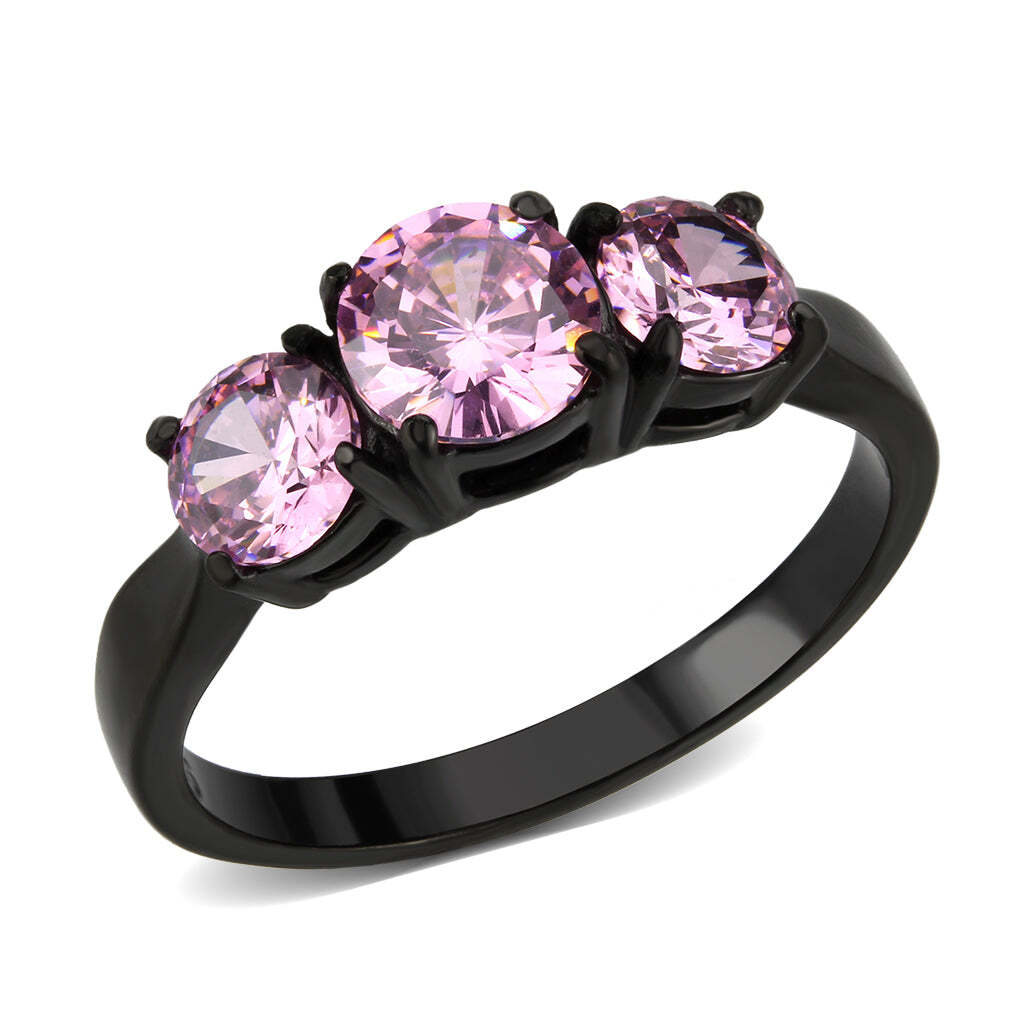 TK3742 - IP Black Stainless Steel Ring with AAA Grade CZ in Rose