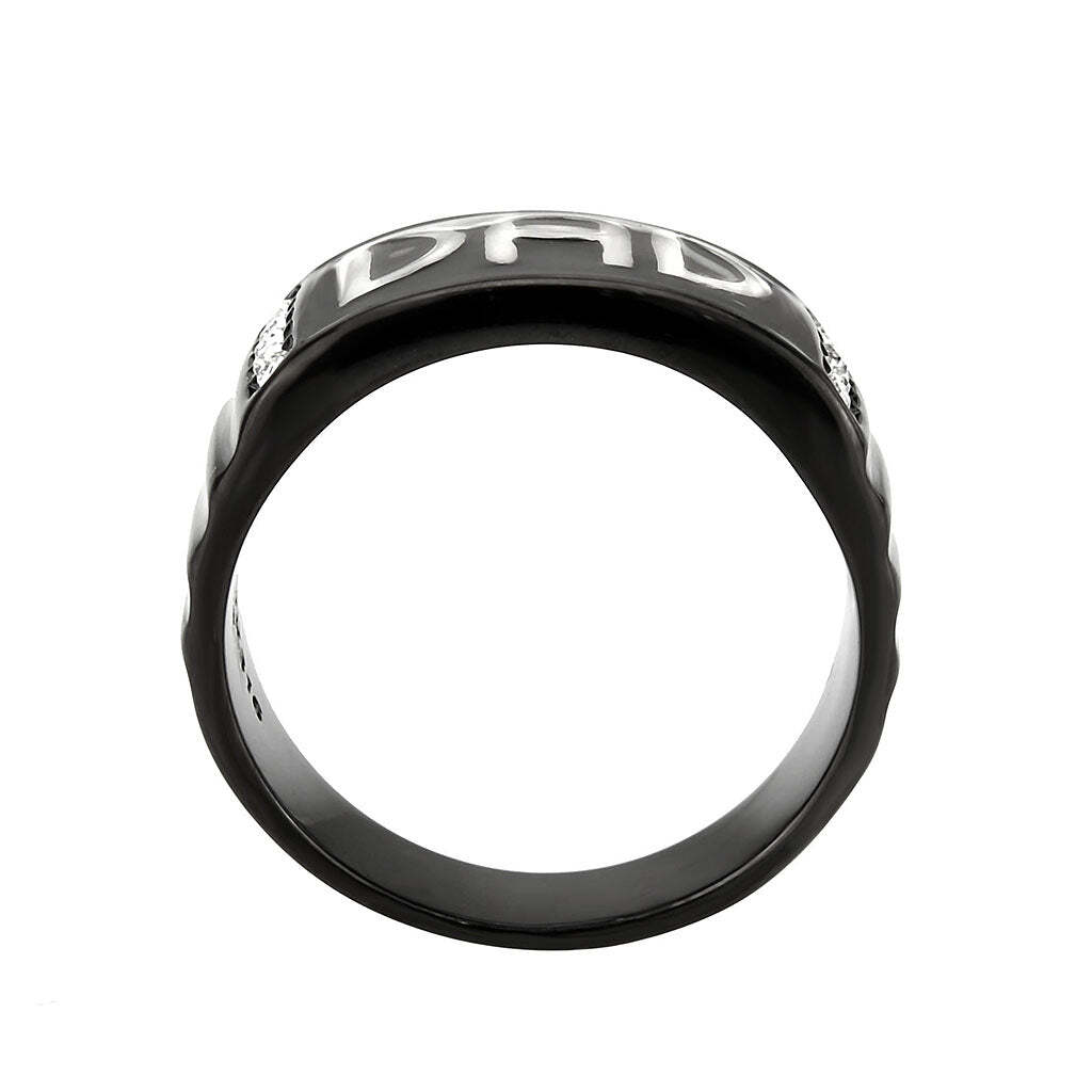 TK3759 - Two Tone IP Black (Ion Plating) Stainless Steel Ring with Top Grade Crystal in Clear