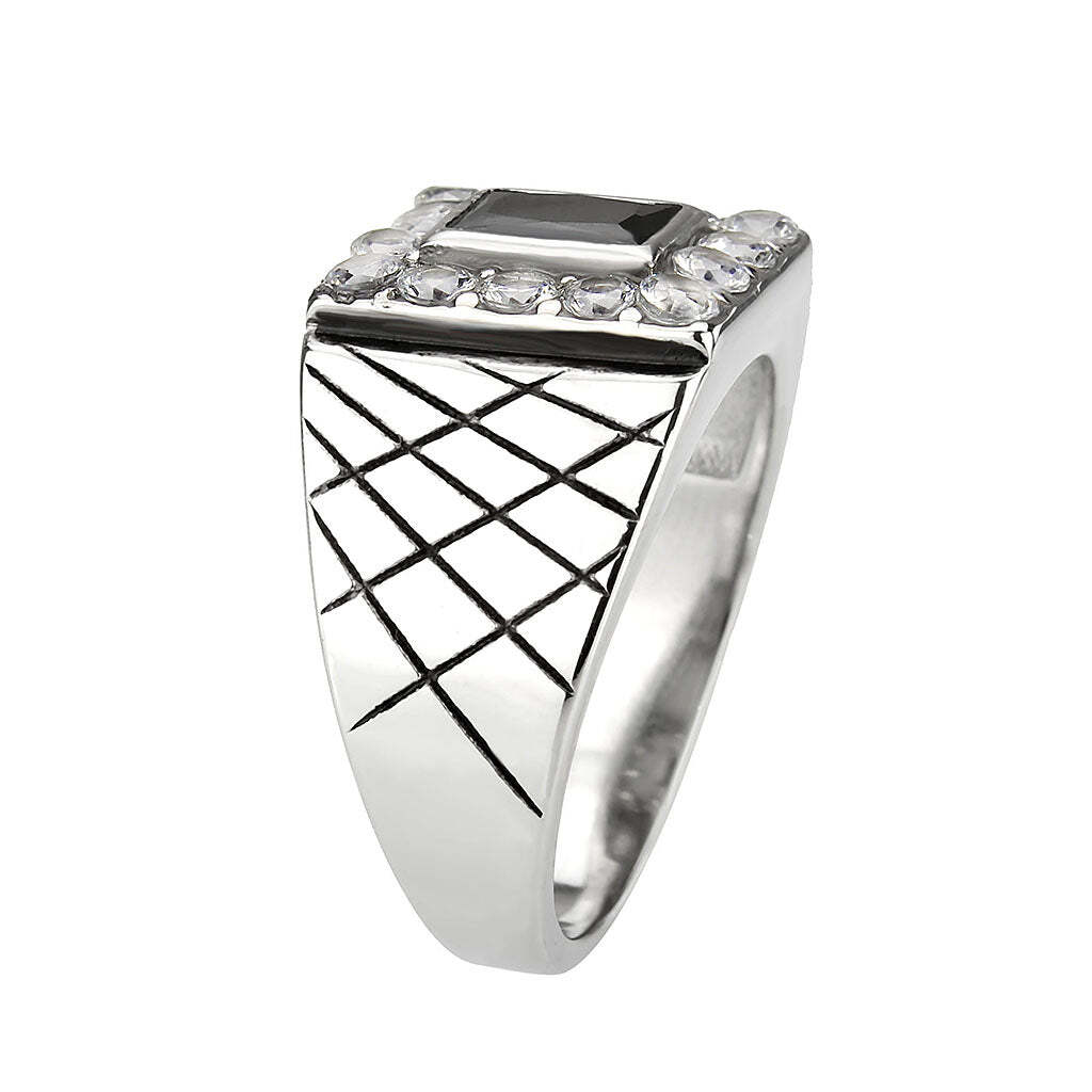 TK3761 - High polished (no plating) Stainless Steel Ring with AAA Grade CZ in Jet