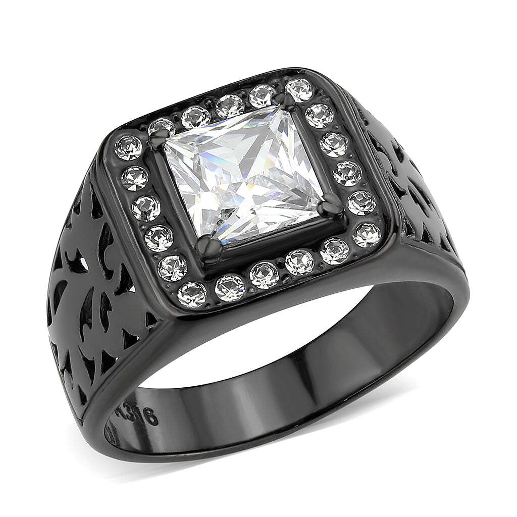 TK3763 - IP Black (Ion Plating) Stainless Steel Ring with AAA Grade CZ in Clear