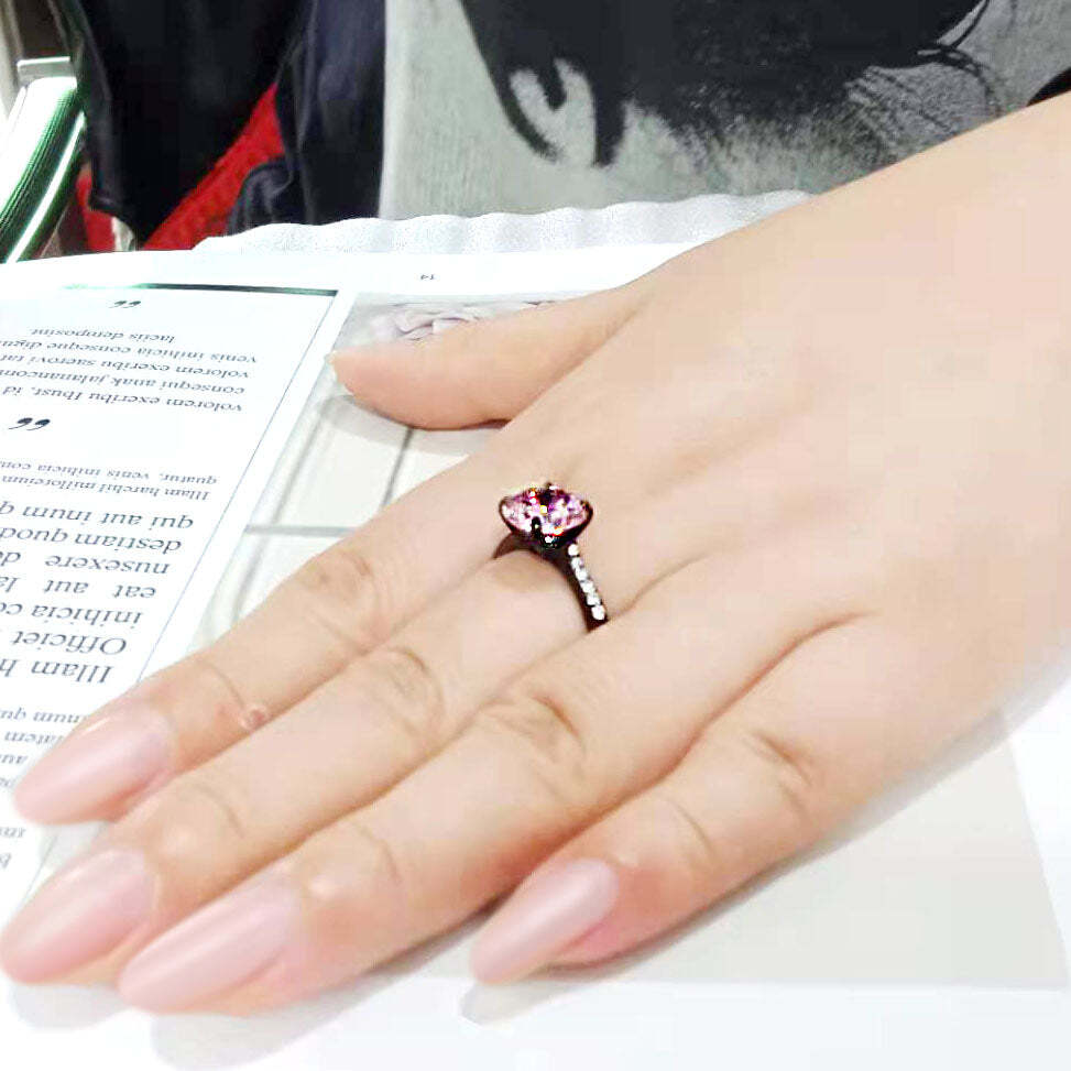 TK3782 - IP Black (Ion Plating) Stainless Steel Ring with AAA Grade CZ in Rose