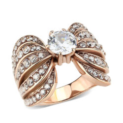 TK3786 - IP Rose Gold(Ion Plating) Stainless Steel Ring with AAA Grade CZ in Clear