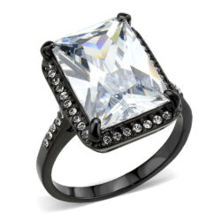 TK3794 - IP Black (Ion Plating) Stainless Steel Ring with AAA Grade CZ in Clear