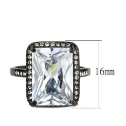 TK3794 - IP Black (Ion Plating) Stainless Steel Ring with AAA Grade CZ in Clear