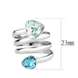 TK3806 - High polished (no plating) Stainless Steel Ring with Top Grade Crystal in SeaBlue