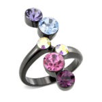 TK3810 - IP Black (Ion Plating) Stainless Steel Ring with Top Grade Crystal in MultiColor