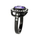 TK3811 - IP Black (Ion Plating) Stainless Steel Ring with AAA Grade CZ in Amethyst