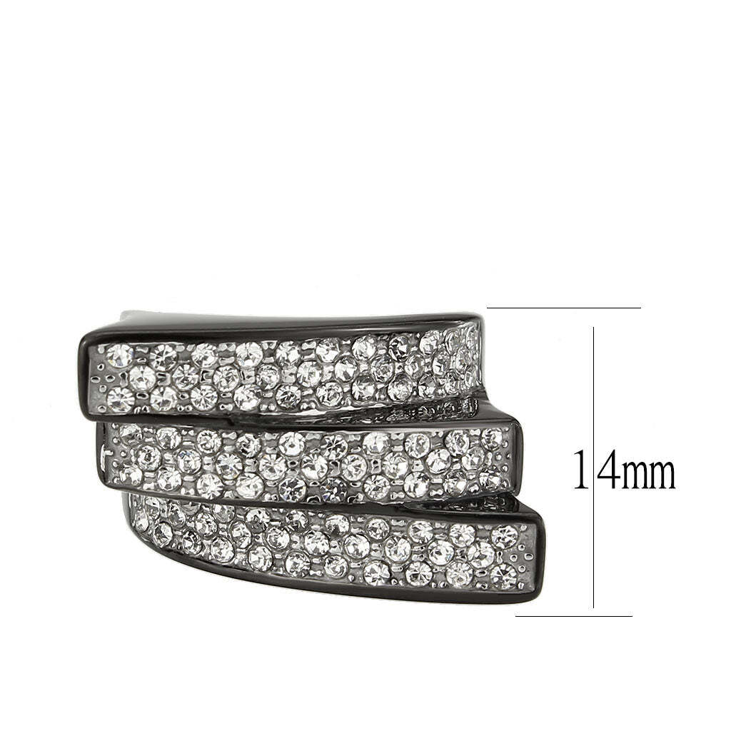 TK3814 - Two Tone IP Black (Ion Plating) Stainless Steel Ring with Top Grade Crystal in Clear