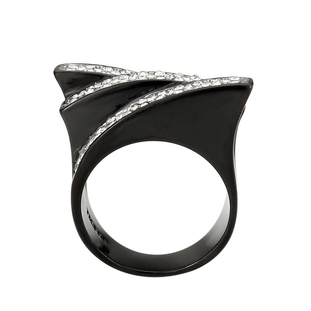 TK3814 - Two Tone IP Black (Ion Plating) Stainless Steel Ring with Top Grade Crystal in Clear