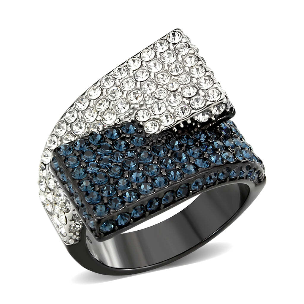 TK3815 - Two Tone IP Black (Ion Plating) Stainless Steel Ring with Top Grade Crystal in MultiColor