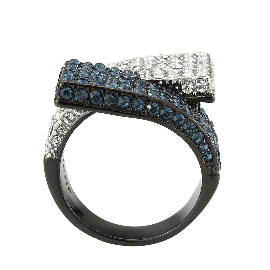 TK3815 - Two Tone IP Black (Ion Plating) Stainless Steel Ring with Top Grade Crystal in MultiColor