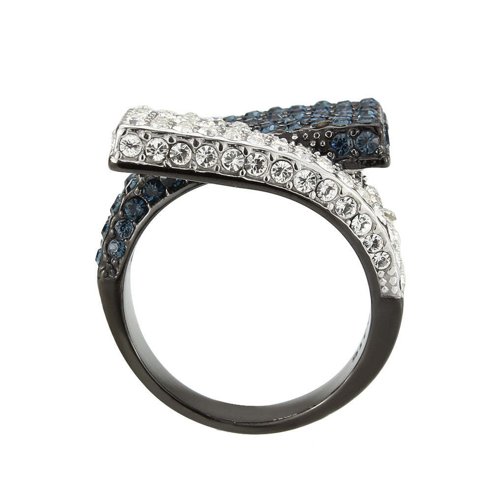 TK3815 - Two Tone IP Black (Ion Plating) Stainless Steel Ring with Top Grade Crystal in MultiColor