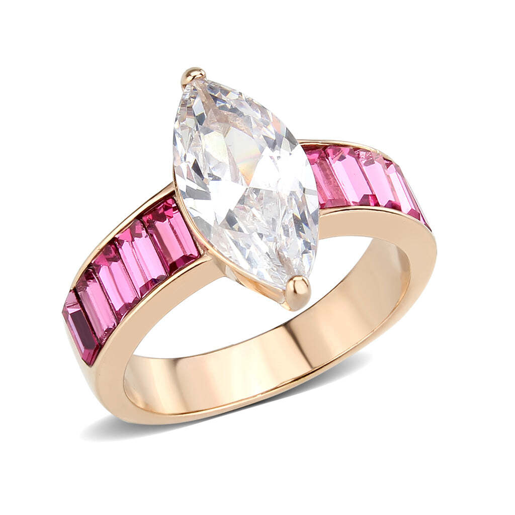 TK3825 - IP Rose Gold(Ion Plating) Stainless Steel Ring with AAA Grade CZ in Clear